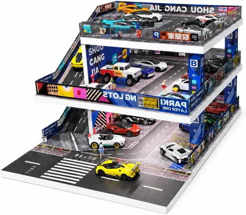 Vista 12 de Vitrina para Hot Wheels: Diorama de garaje de coche de juguete con luces Negro