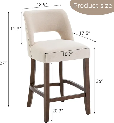 Vista 2 de VKNOW Juego de 2 Taburetes de Bar, Taburetes de Bar Tapizados de Altura de Mostrador, Taburetes Modernos de Mostrador con Patas de Madera para Isla