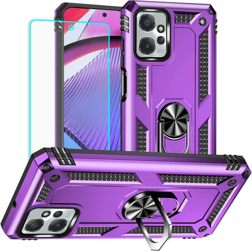 Vista 10 de Funda para Moto G Power 5G 2023 con protector de pantalla HD, funda protectora de grado militar con anillo (negro)