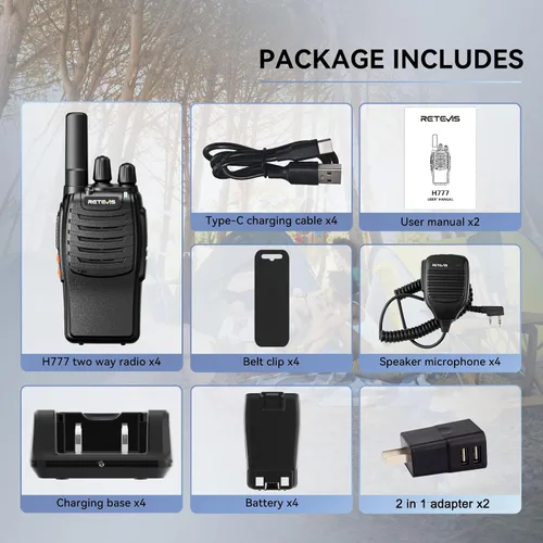 Vista 7 de Retevis Walkie Talkies H-777 con micrófono de hombro, radios de 2 vías de largo alcance, sin licencia, linterna LED, portátil, resistente a