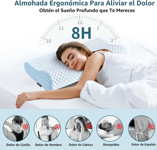 Vista 2 de Almohada cervical para aliviar el dolor de cuello, almohadas de espuma viscoelástica de contorno para dormir, almohada ergonómica ajustable