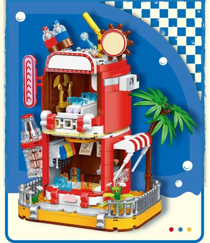 Vista 3 de Kit de micro bloques de construcción de coca cola, caja de música modelo de casa de coca, juego de juguetes de ladrillos modulares de bricolaje