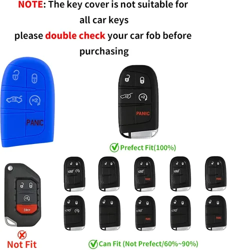 Vista 2 de Funda para llavero para Jeep, Dodge Challenger, protector de llave de silicona compatible con Jeep Grand Cherokee Renegade Chrysler 200 300 Dodge