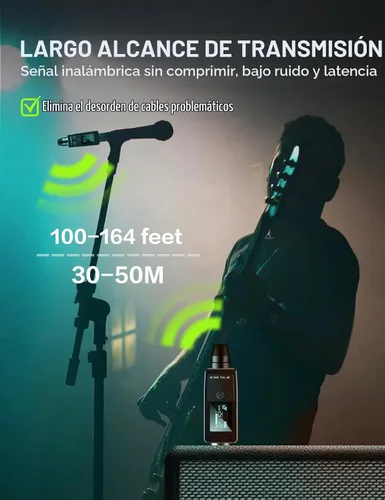 Vista 5 de EBJ Sistema de micrófono inalámbrico UHF transmisor XLR inalámbrico y receptor para micrófonos dinámicos/capacitivos, fuente de alimentación Phantom