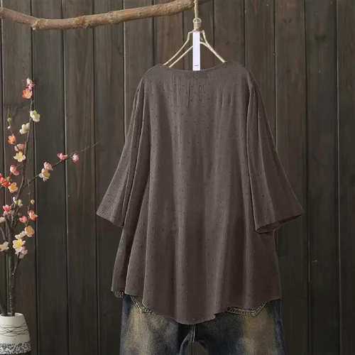 Vista 5 de Aniywn Camiseta de manga 34 con estampado floral y cuello redondo para mujer