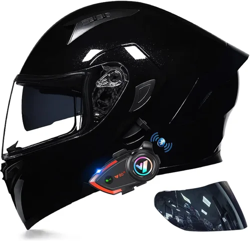 Vista 16 de Casco modular Bluetooth de doble visera para motocicleta, casco integrado abatible de cara completa, con Bluetooth impermeable que puede soportar