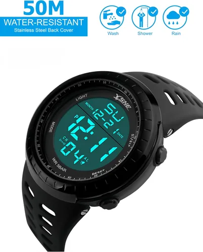 Vista 2 de Reloj deportivo digital resistente al agua para exteriores, fácil de leer, luz trasera, color negro, cara grande para hombre 1167, Negro, 49 mm
