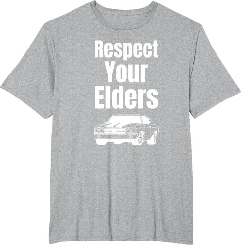 Vista 70 de Divertido regalo de auto para chicos – Respect Your Elders Classic Muscle Car Camiseta, Negro, S