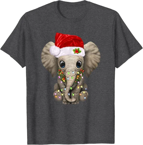 Vista 32 de Lindo elefante de Navidad luz divertido elefante amante de Navidad regalo camiseta Negro