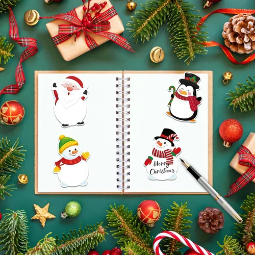 Vista 3 de 12 estilos, 240 páginas, notas adhesivas de Navidad, bloc de notas, muñeco de nieve, autoadhesivo, bloc de notas para Navidad, vacaciones, hogar