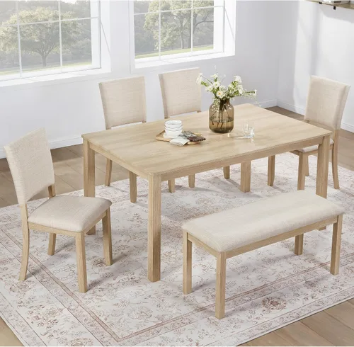 Vista 11 de LUMISOL - Juego de mesa de comedor de madera maciza con 4 sillas tapizadas y banco para cocina, comedor, sala de estar, gris plateado