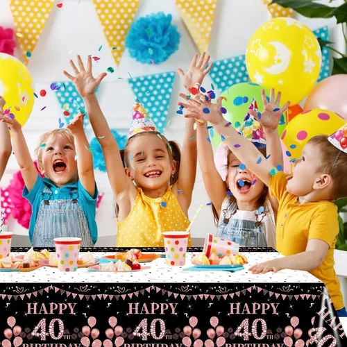 Vista 6 de Mantel rectangular grande de 54 x 108 pulgadas para cumpleaños de mujeres y hombres, decoración de mesa temática de 40 cumpleaños para mujeres