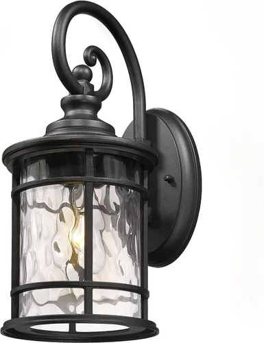 Vista 15 de Emliviar XE229BS BK-WG - Iluminación de pared para exteriores, 1 luz, luz de aluminio de 11.4 pulgadas con vidrio ondulado de agua, XE229BS BK-WG