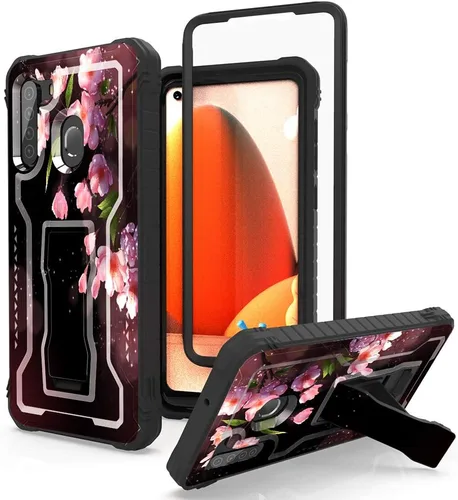Vista 7 de FITO Funda para Samsung Galaxy A21, doble capa a prueba de golpes resistente con protector de pantalla para teléfono Samsung A21, soporte Azul