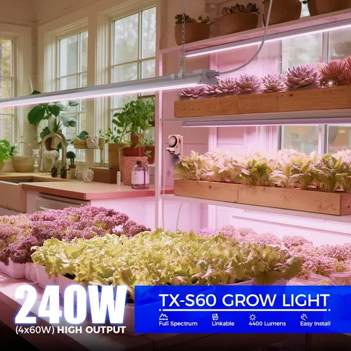 Vista 2 de Barrina TX-S60 Luces de Crecimiento para Arranque de Semillas, 240W (4 x 60W, Equivalente a 1680W), Alto PPFD, Espectro Completo, Temporizador