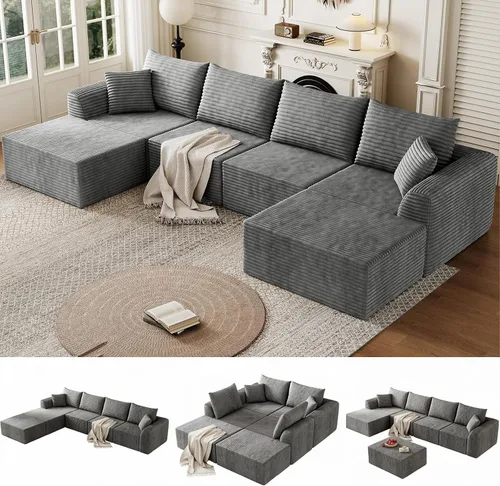Vista 11 de Sofá seccional deshuesado de 130 pulgadas, moderno sofá modular con soporte, sala de estar, apartamentos, dormitorio, no requiere montaje, sofá