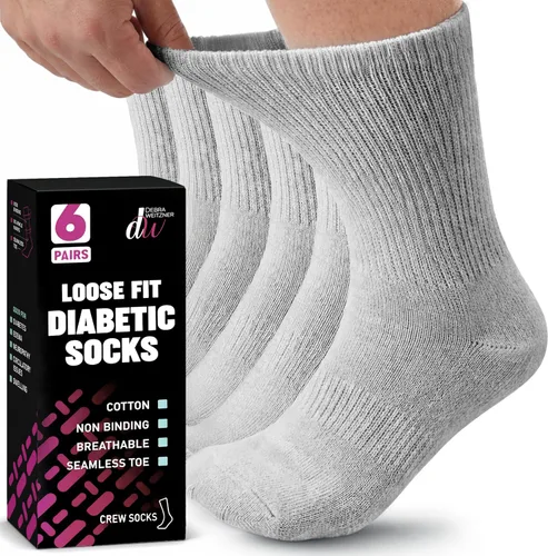 Vista 14 de Debra Weitzner Diabetic Socks For Men and Women Loose Fit Non-Binding Cotton Crew Socks 6 Pairs 6 pares de color beige