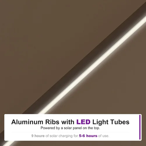 Vista 4 de PURPLE LEAF Sombrilla de patio de 9 x 12 pies con luces, sombrilla rectangular voladiza para exteriores, funciona con energía solar, LED