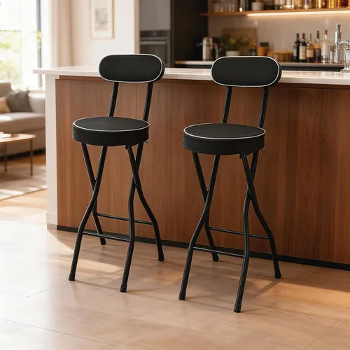 Vista 9 de 2-Pack Foldable Bar Stool - 275lbs Capacity Tall Folding Chair, 50mm Thick PU Cushion, Non-Slip Feet & Safety Latch, Counter Height Folding Chairs