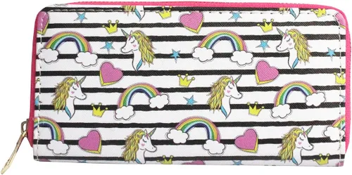 Vista 4 de Monedero y cartera largo con diseño de unicornio arcoíris, Negro y blanco), NA