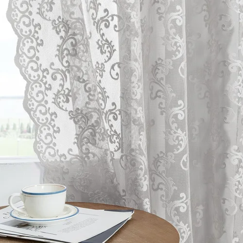 Vista 13 de Cortinas de encaje floral victoriano transparentes - 45 pulgadas de largo, 2 paneles, bolsillo para barra de cocina estilo cafetería, filtro de luz
