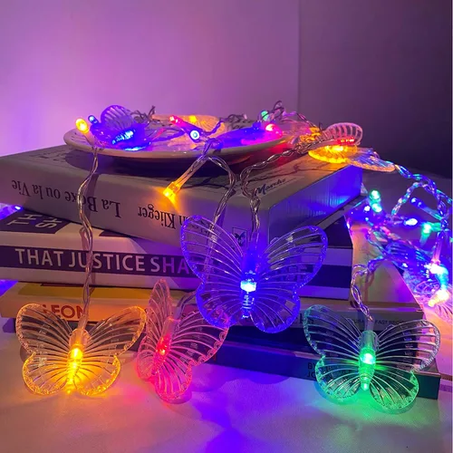 Vista 7 de Guirnalda de luces de cadena de hadas con cortina de mariposa, 120 LED, 8 modos, temporizador alimentado por USB, luz parpadeante de luciérnaga