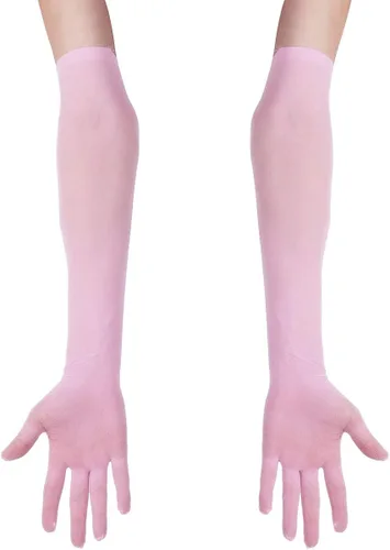 Vista 2 de TiaoBug Mitones de guantes de longitud de la ópera de la malla de nylon transparente ultrafino de las mujeres