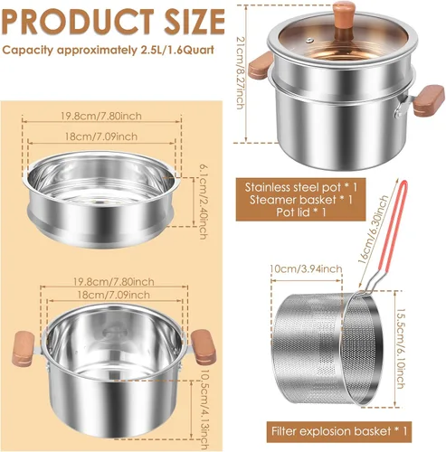 Vista 4 de Olla de vapor de acero inoxidable de 2 niveles con inserto de vapor y cesta
