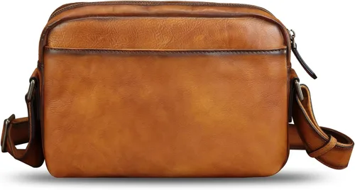 Vista 3 de Bolso bandolera de cuero genuino para hombre, bolso cruzado vintage de cuero real para hombre, bolso de mensajero para trabajo y viajes