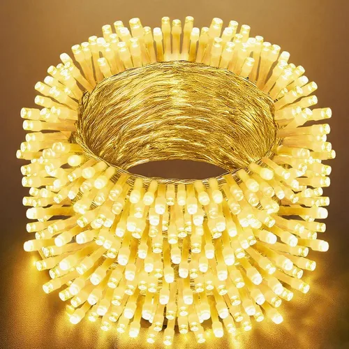 Vista 8 de Tira de luces de Navidad, 33 pies, 100 luces LED blancas para árbol de Navidad, tira de luces conectables para interiores, cable transparente, 8