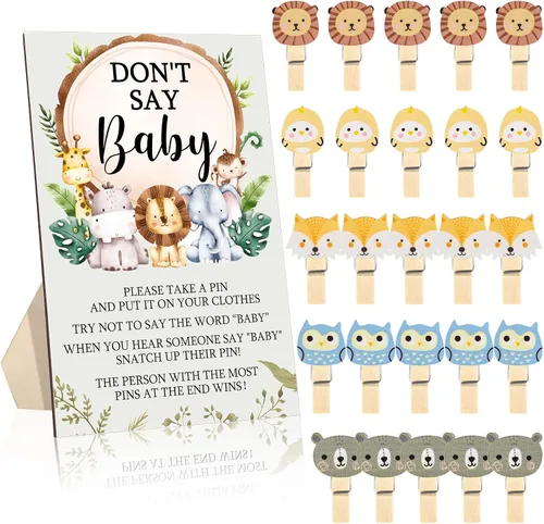 Vista 16 de Unittype 51 Piezas No Digas Bebé Juego de Baby Shower Regalos Incluye Letrero de Baby Shower Tema Abeja y 50 Mini Pinzas de Ropa de Abeja para Niños