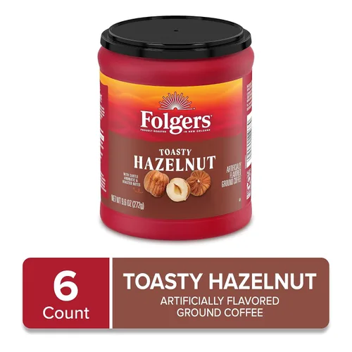 Vista 16 de Folgers Café molido con sabor a caramelo mantequilla, recipiente de 9.6 onzas (paquete de 6)