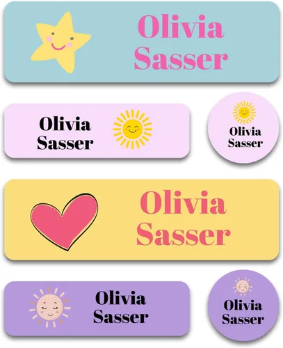 Vista 21 de Etiquetas de nombre personalizadas para niños para guardería (180 unidades), impermeables, aptas para lavavajillas, etiquetas con nombre