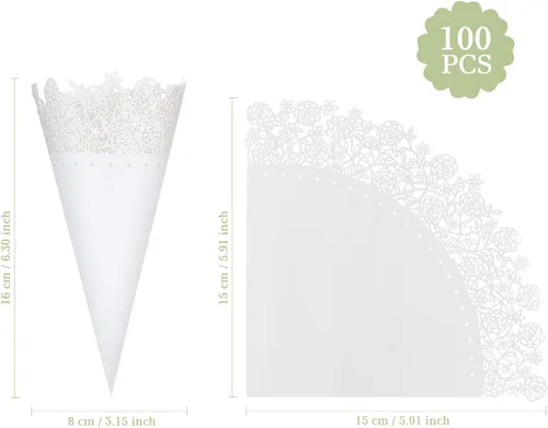 Vista 2 de GWHOLE Cono de pétalo de confeti de flores de 100 piezas para fiesta de boda, color blanco