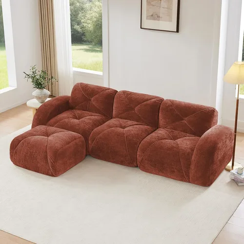 Vista 47 de Sofás modulares modulares de 110.6 pulgadas para sala de estar, sofá moderno de terciopelo sin hueso, no requiere montaje, cómodo sofá sin hueso