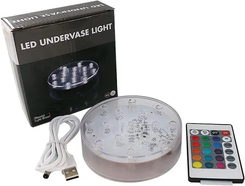Vista 7 de LARDUX Base de luz LED recargable con control remoto, pantalla LED redonda de 4 pulgadas, pedestal, luz multicolor para jarrón, arte de cristal