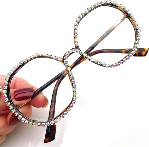 Vista 6 de Gafas de lectura con diamantes de imitación de polígono para mujer, con bloqueo de luz azul Negro