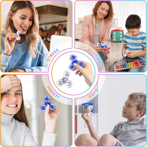 Vista 6 de Gigilli Fidget Spinners para Niños Paquete de 2, Juguetes Fidget Sensoriales con Luz para Adultos Niño 4-8-12, Brillan en la Oscuridad Juguetes TDAH