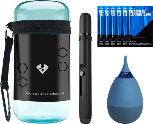 Vista 10 de VSGO Kit profesional de limpieza de cámara: para cámaras Canon, Nikon, Sony, DSLR y sin espejo, incluye lápiz de limpieza de lentes, soplador