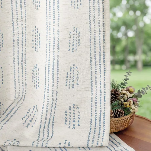 Vista 10 de Cortinas de lino bohemio para dormitorio y sala de estar, cortinas de estilo granja 63 pulgadas de largo, diseño geométrico a rayas con ojales