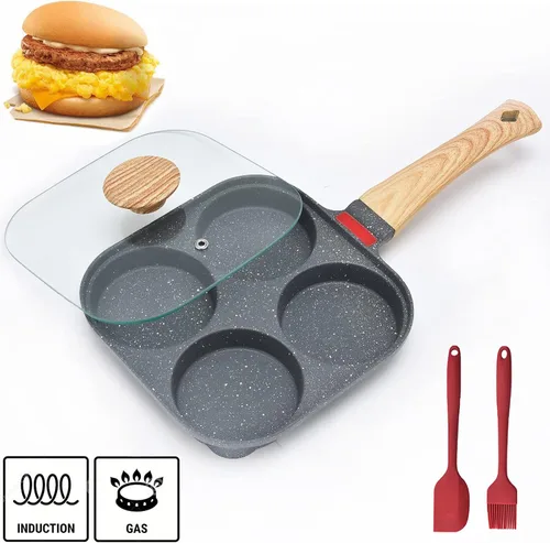 Vista 7 de Sartén antiadherente de aluminio de 4 tazas con tapa, adecuada para estufa de gas y utensilios de cocina de inducción Sartén para huevos fritos