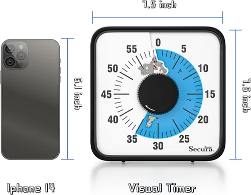 Vista 8 de Secura Home - Temporizador visual de 7.5 pulgadas, temporizador de cuenta atrás de 60 minutos extragrande para niños, herramienta mecánica de Azul