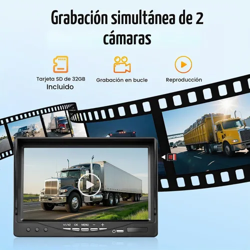 Vista 3 de Sistema de cámara de respaldo con cable AHD1080P de 7 pulgadas, cámara de visión trasera DVR, visión nocturna IR impermeable IP69, 20G a prueba