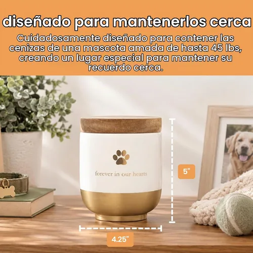 Vista 3 de Pearhead Urna de cerámica para mascotas Forever in Our Hearts, Memorial Urna Gold My Heart