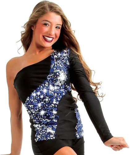 Vista 3 de Womens Asymmetrical Color-Change Sequin Dance Costume Top