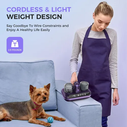 Vista 7 de Amzany Aspirador de colchón – Aspirador de cama inalámbrico 5 en 1, alimentado por luz UV-C y tecnología ultrasónica, succión fuerte de 16 Kpa, bajo