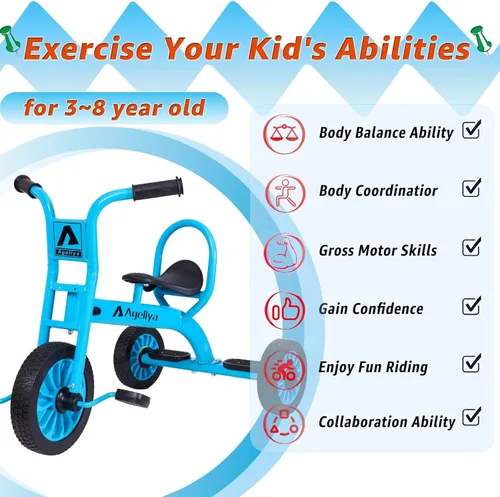 Vista 2 de Triciclo infantil para preescolares a partir de 3 años, ideal para patio de juegos al aire libre y guardería, triciclo de pedal de metal duradero