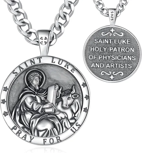 Vista 13 de Vito Collares de Santos de Plata de Ley 925 para Mujeres y Hombres, Colgante de San Miguel/Crucifijo/Caravaca/San Judas/Virgen María, Medalla