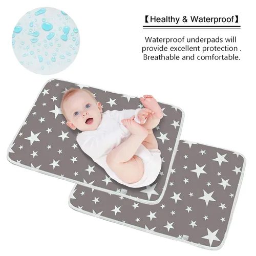 Vista 6 de Maveek - Paquete de 2 cambiadores de pañales para bebé, 19.6 x 27.5 pulgadas, impermeable, portátil, cambiador de pañales de viaje, tapetes 2 gris