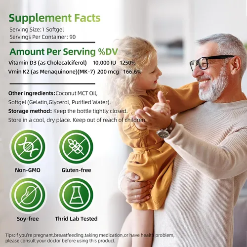 Vista 2 de Suplementos de vitamina D3 K2 con certificación NSF para huesos